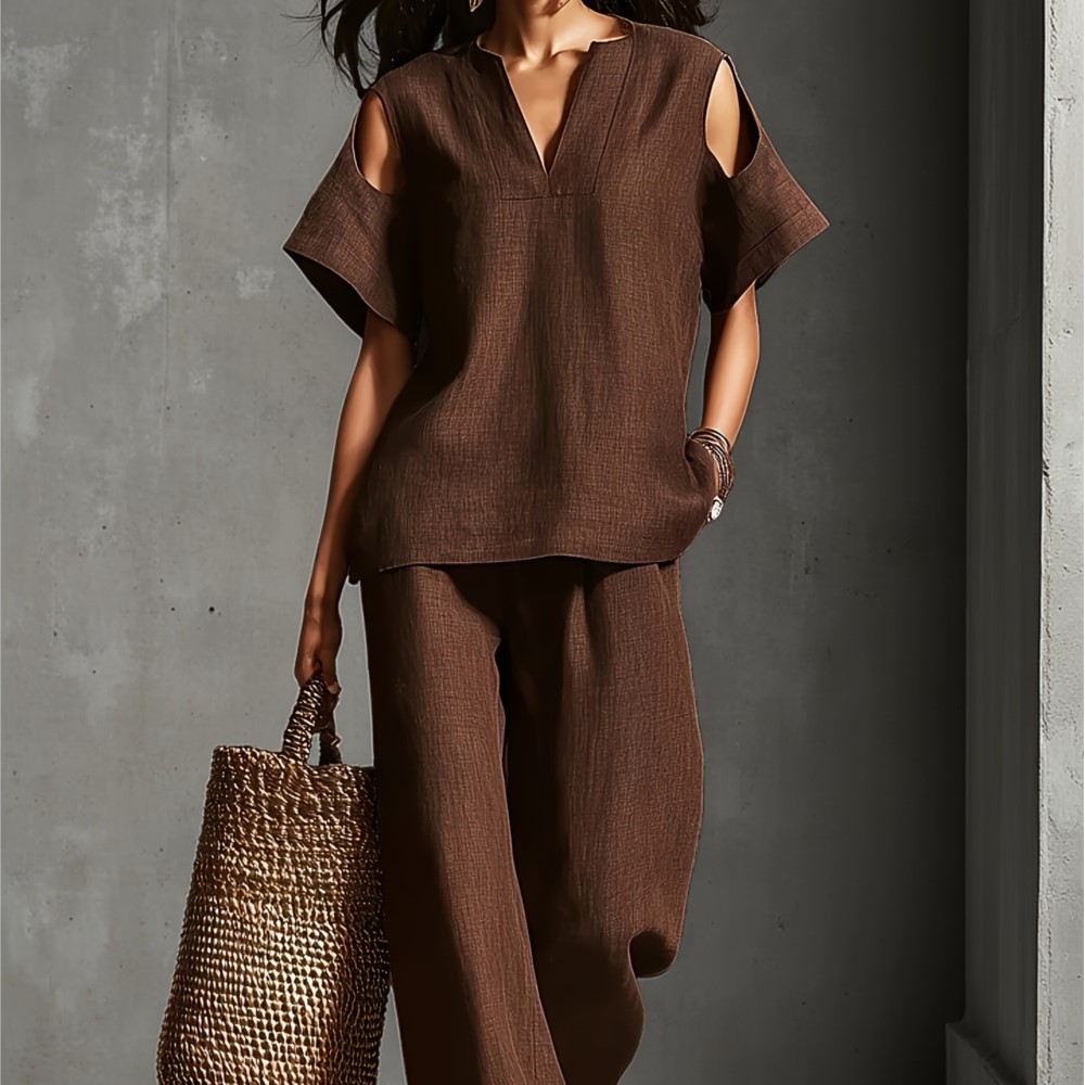 Linen Pant Wide - Setelan Wanita Warna Solid Sederhana Bahan