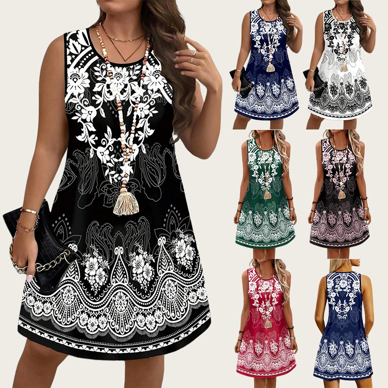 Gaun Vintage Gaya Etnik Gaun W - Romper Floral Print ulasan dan harga