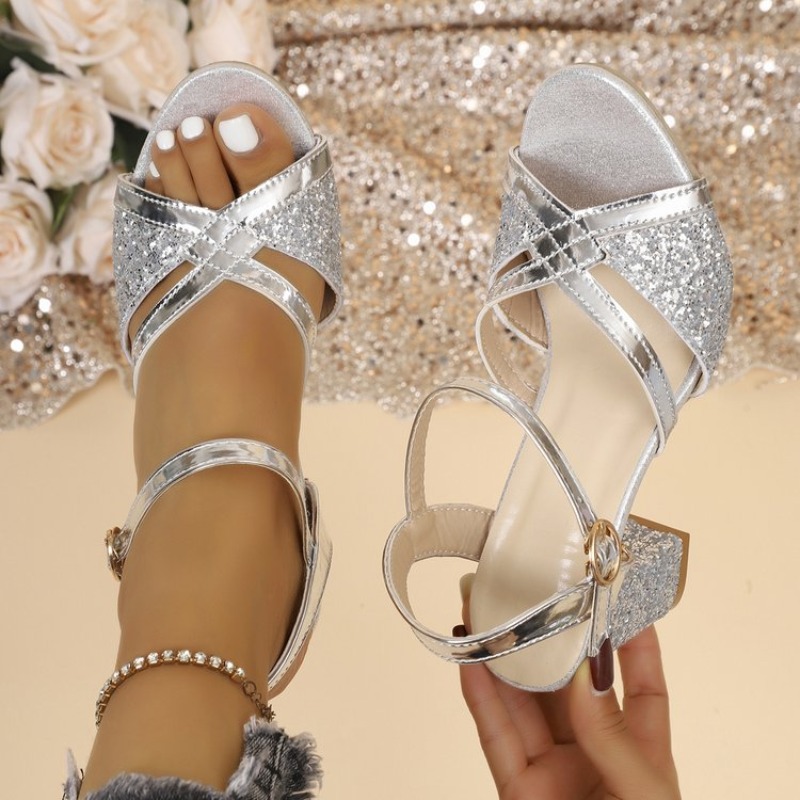 Sandal Wanita Hak Tinggi Emas  - Sandal Strappy Heeled ulasan dan harga
