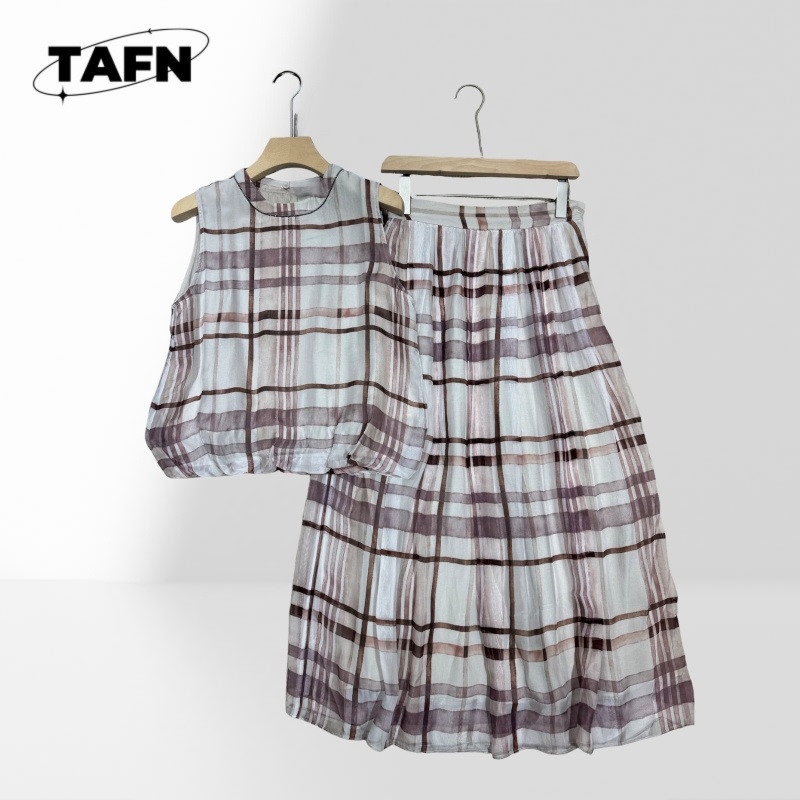 Set Dua Potong Kotak-kotak Wan - Midi Skirt Floral ulasan dan harga