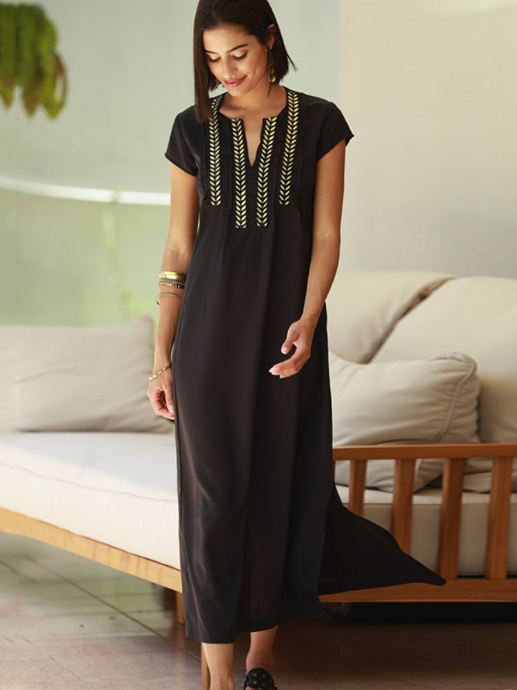 Gaun Pantai Hitam Kaftans untu - Cover Up Kaftan ulasan dan harga